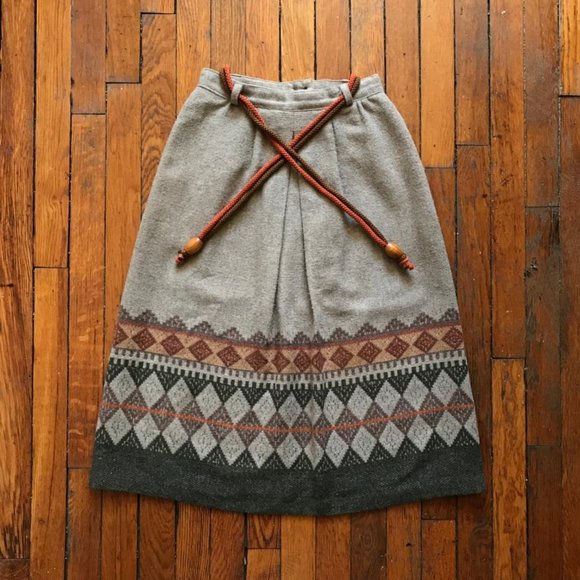 Vintage 50s 60s GJ Forbes New York Wool Women Tan Brown Grey Orange Midi Skirt - Picture 1 of 4